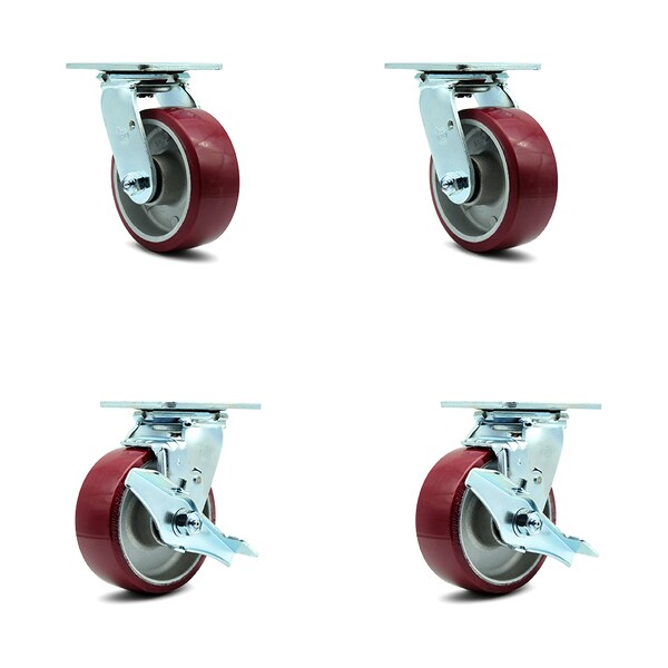 Service Caster 5 Inch Poly on Aluminum Swivel Caster Set with Ball Bearings 2 Brakes SCC SCC-30CS520-PAB-2-TLB-2 - main